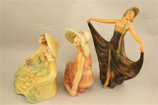 Three Wade Art Deco cellulose glazed figures of Pavlova, June and Romance, 1930s, 16.5 - 23cm